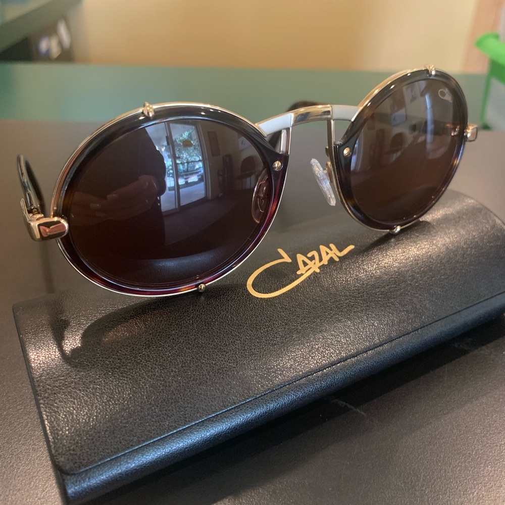 Cazal Black and Gold Round Sunglasses